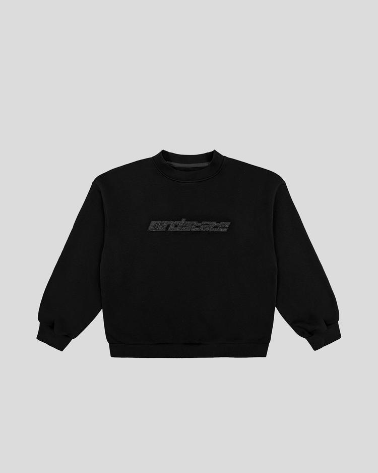 Black frotte crewneck front