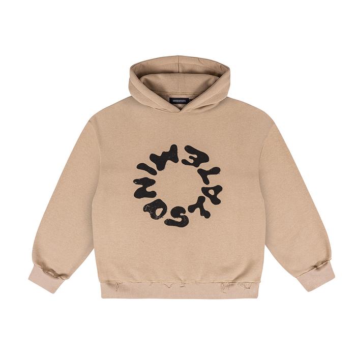 Beige circle logo hoodie front